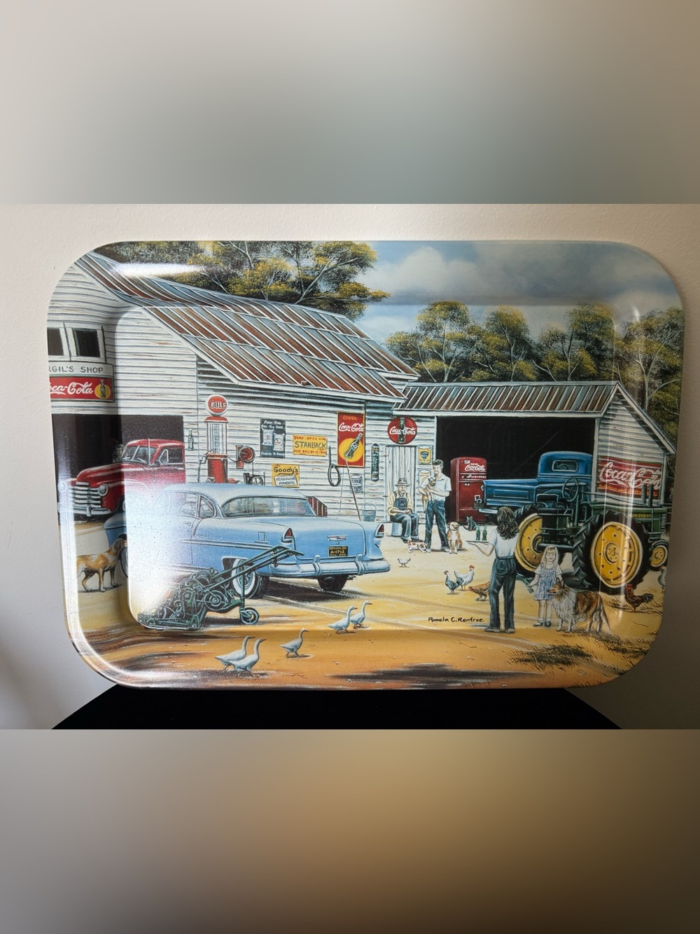 Vintage 1998 Coca-Cola Serving Tray Virgil's Shop Pamela C Renfroe Metal 17.5"